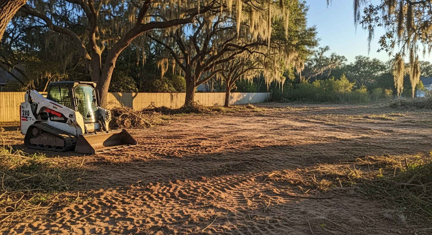 Land clearing equipment removing brush and vegetation from a property in Baldwin County Alabama